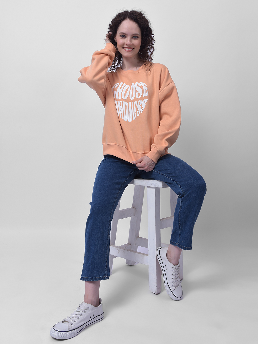 Numero Uno Women Peach Graphic Sweatshirt